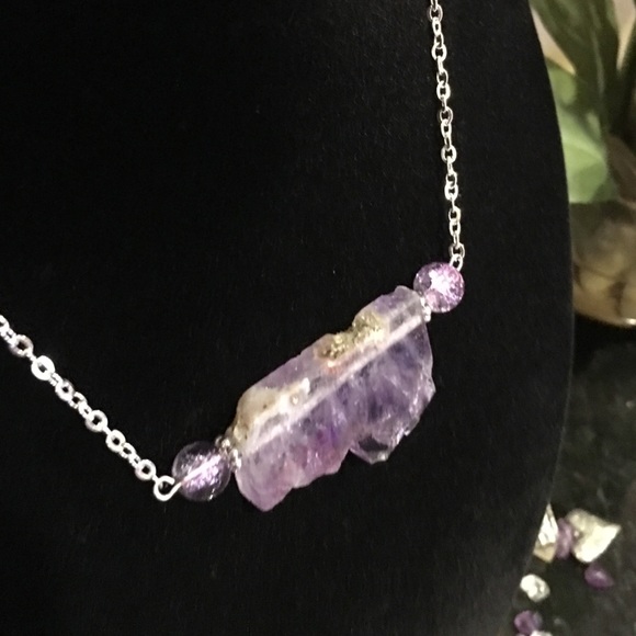 💥SALE! Handmade amethyst slice bar necklace - Picture 5 of 8